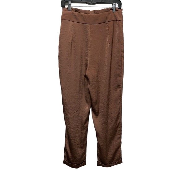 Line & Dot Ali Cool Brown Satin High Waist Crop Trouser Medium Pants paper Bag - Picture 5 of 6